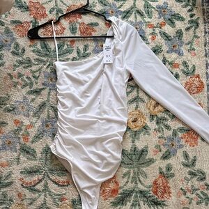 Abercrombie & Fitch One-Shoulder White Ruched Bodysuit